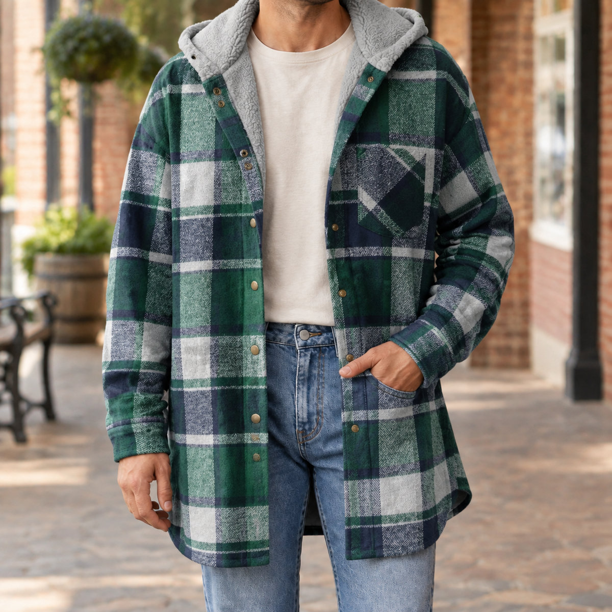 Fabian-Wren Hooded Plaid Jacket