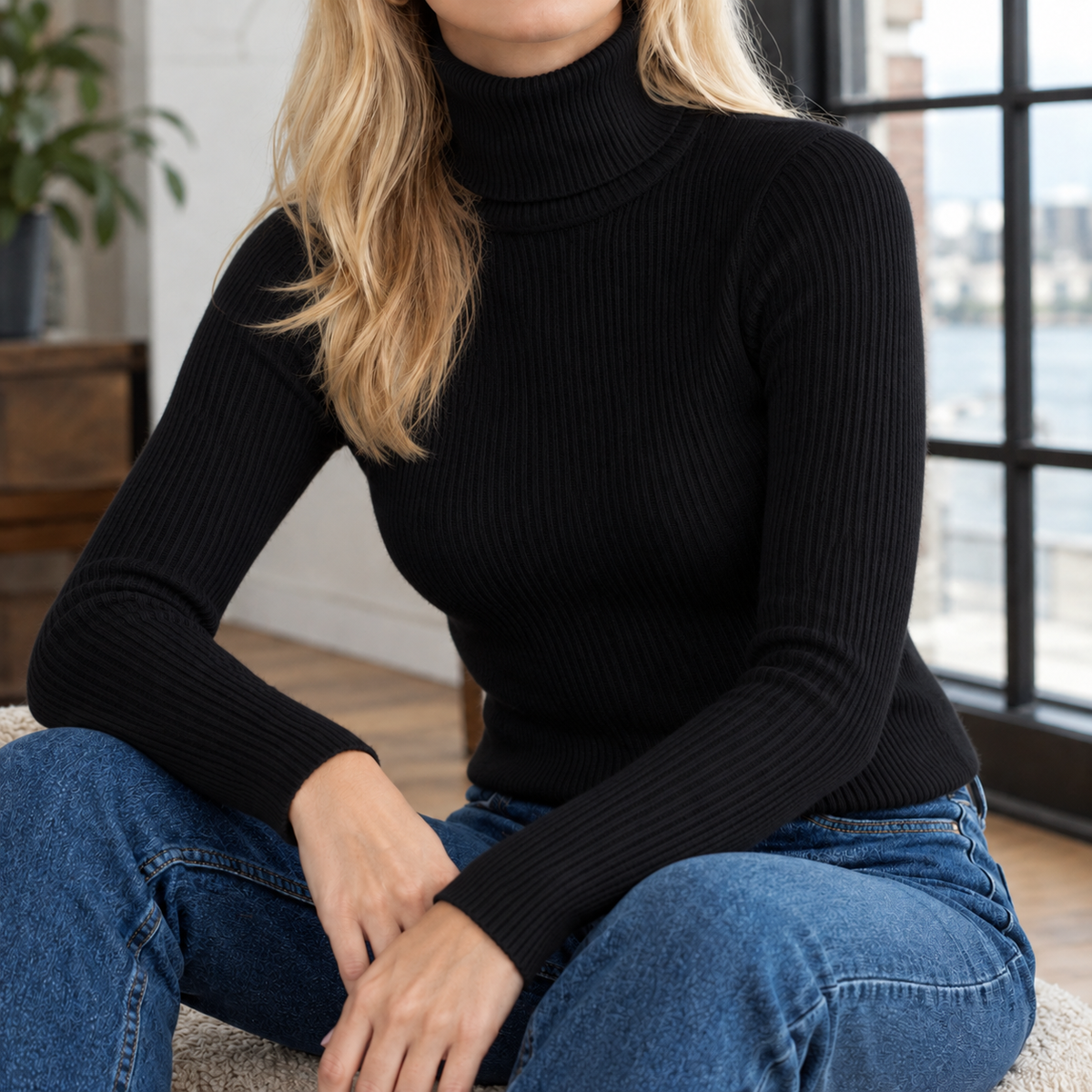 Perpetua-Grace Ribbed Turtleneck Sweater