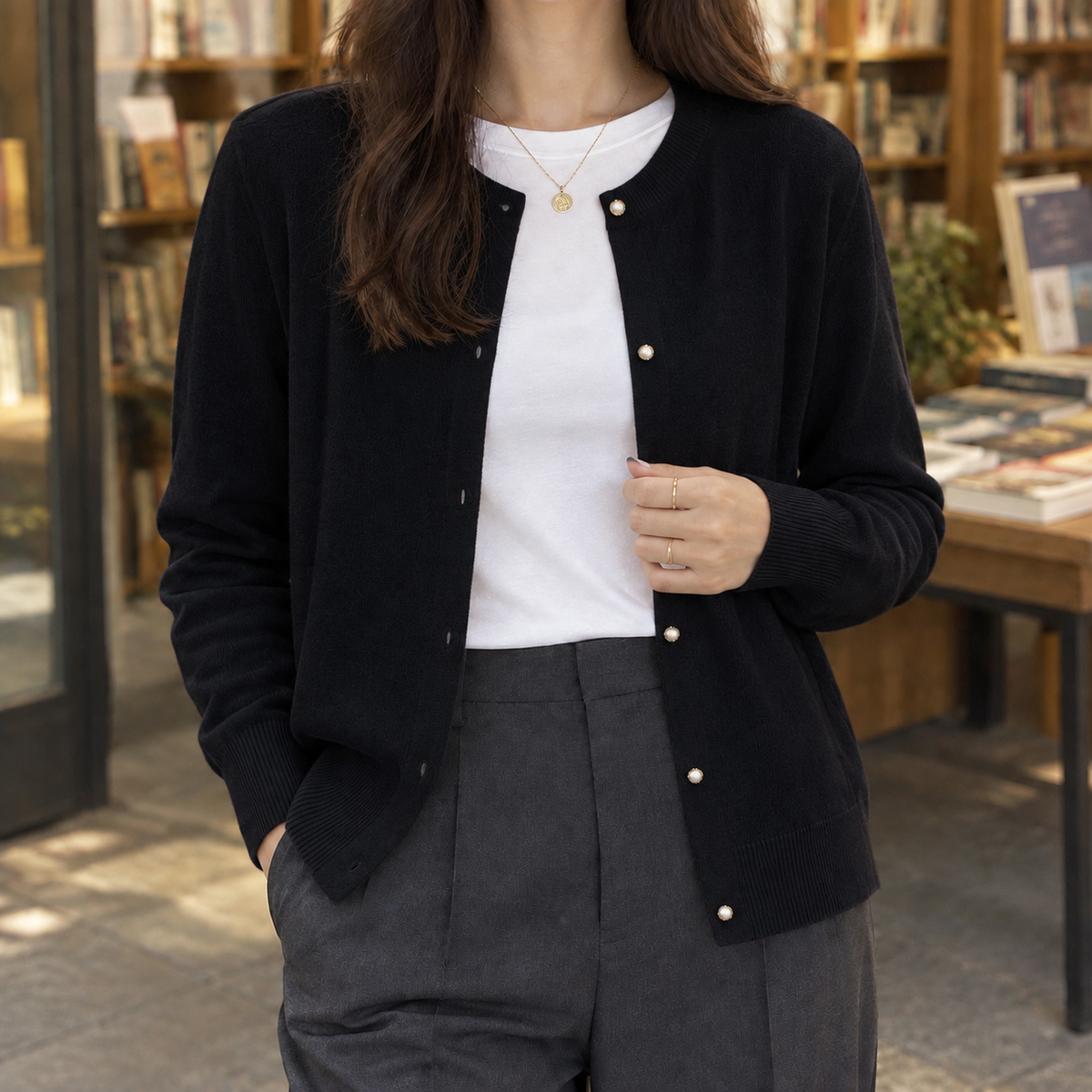 Brigitta-Sage Pearl Cardigan