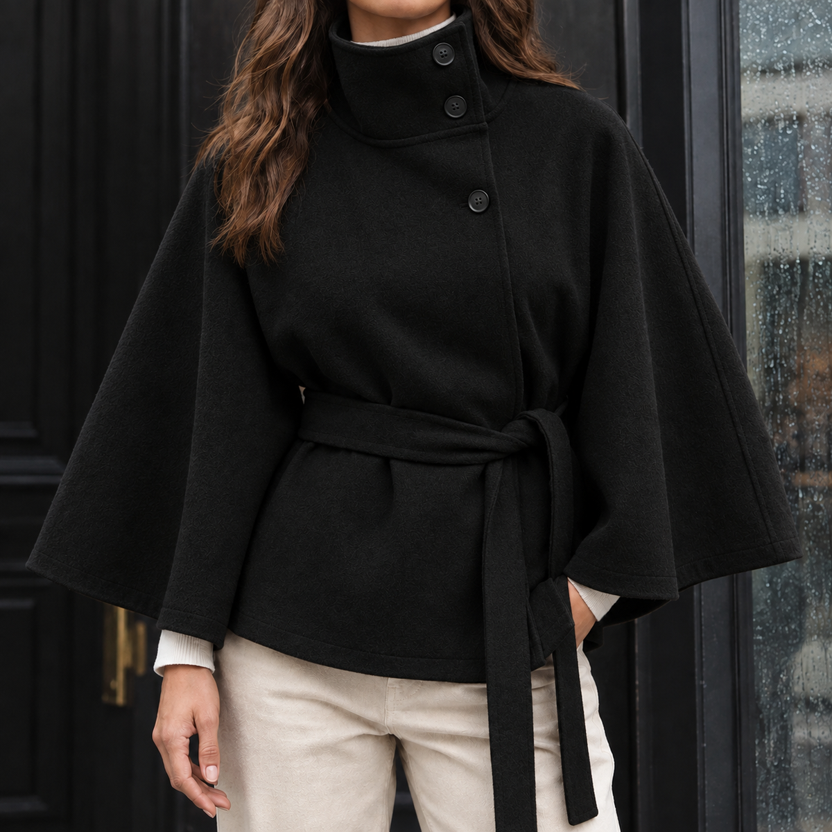 Teresa-Sage Belted Cape Jacket