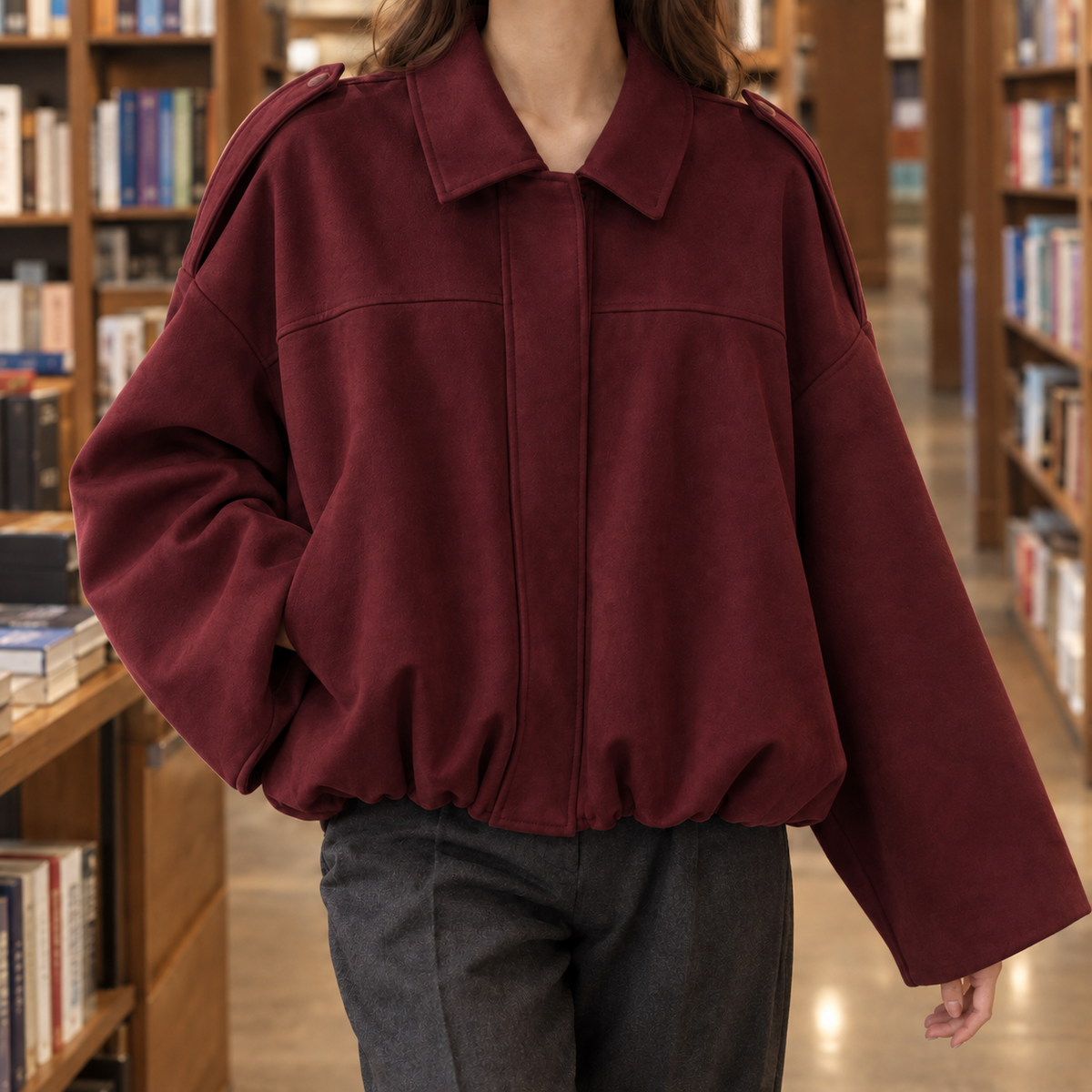 Clemence-Marie Faux Suede Bomber Jacket
