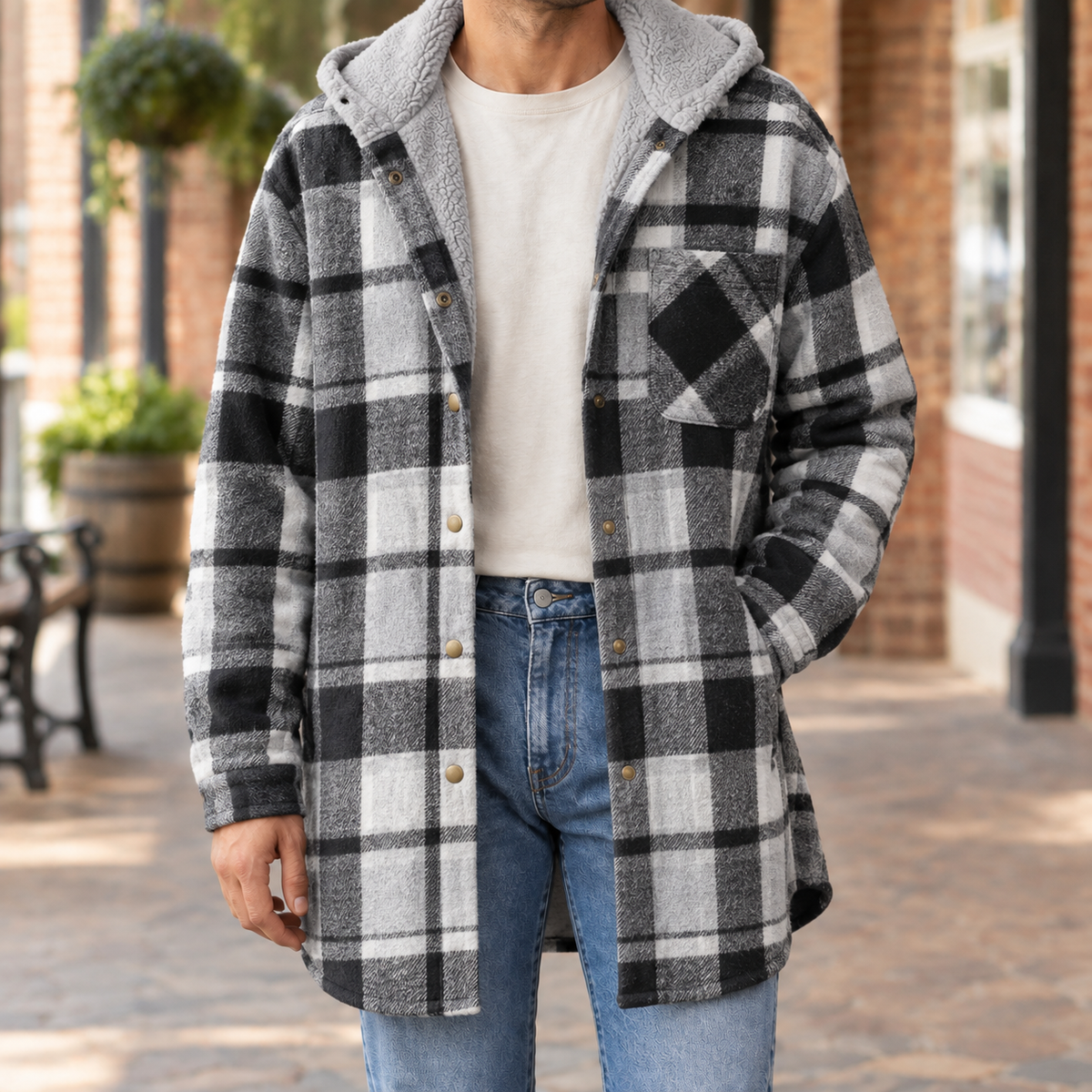 Fabian-Wren Hooded Plaid Jacket