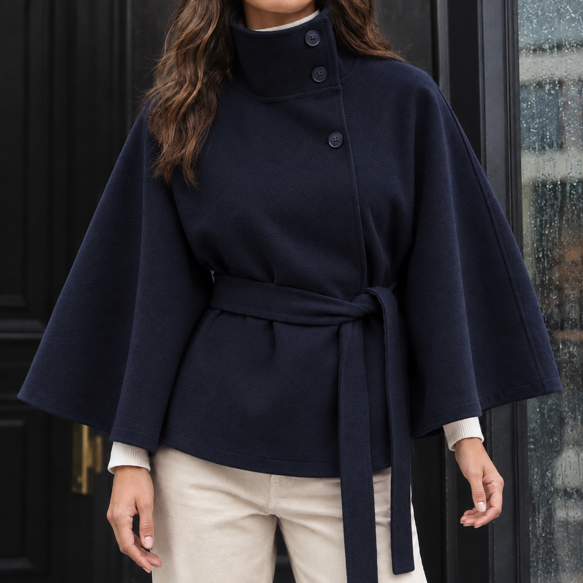 Teresa-Sage Belted Cape Jacket