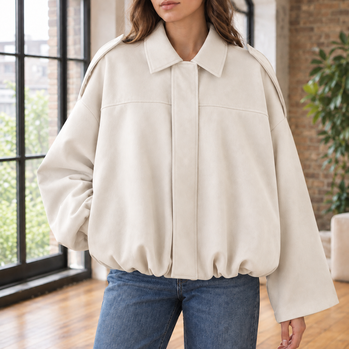 Chantal-Pearl Faux Suede Pilot Jacket