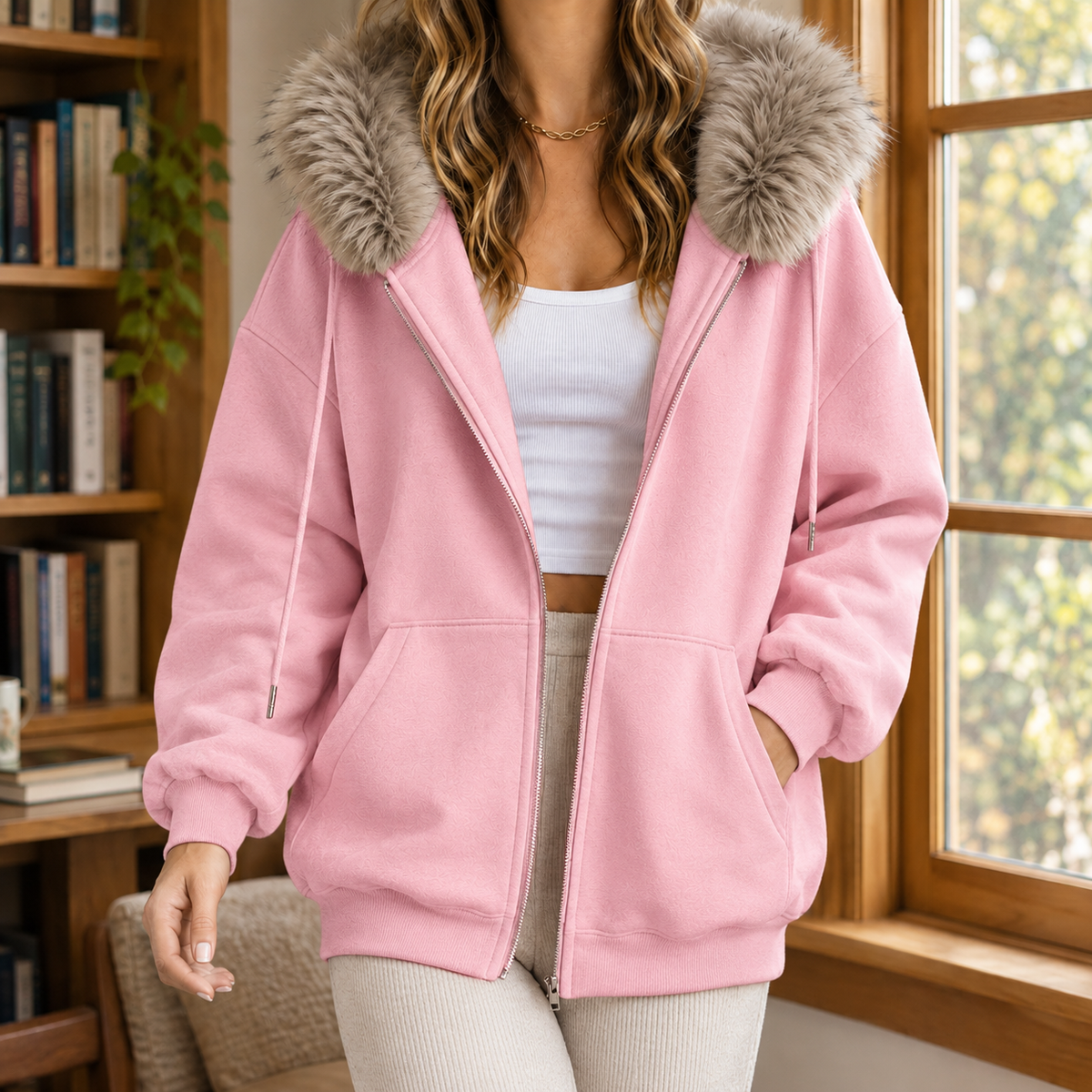 Ardith Faux Fur Trim Hoodie
