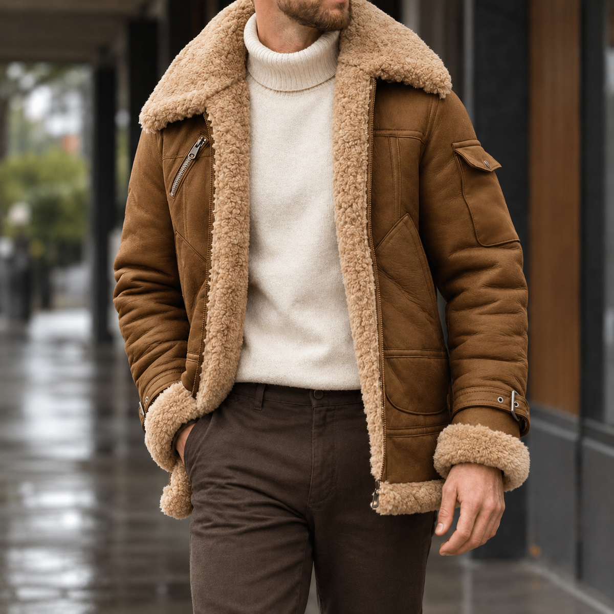Gustav-Tate Faux Suede Aviator Jacket