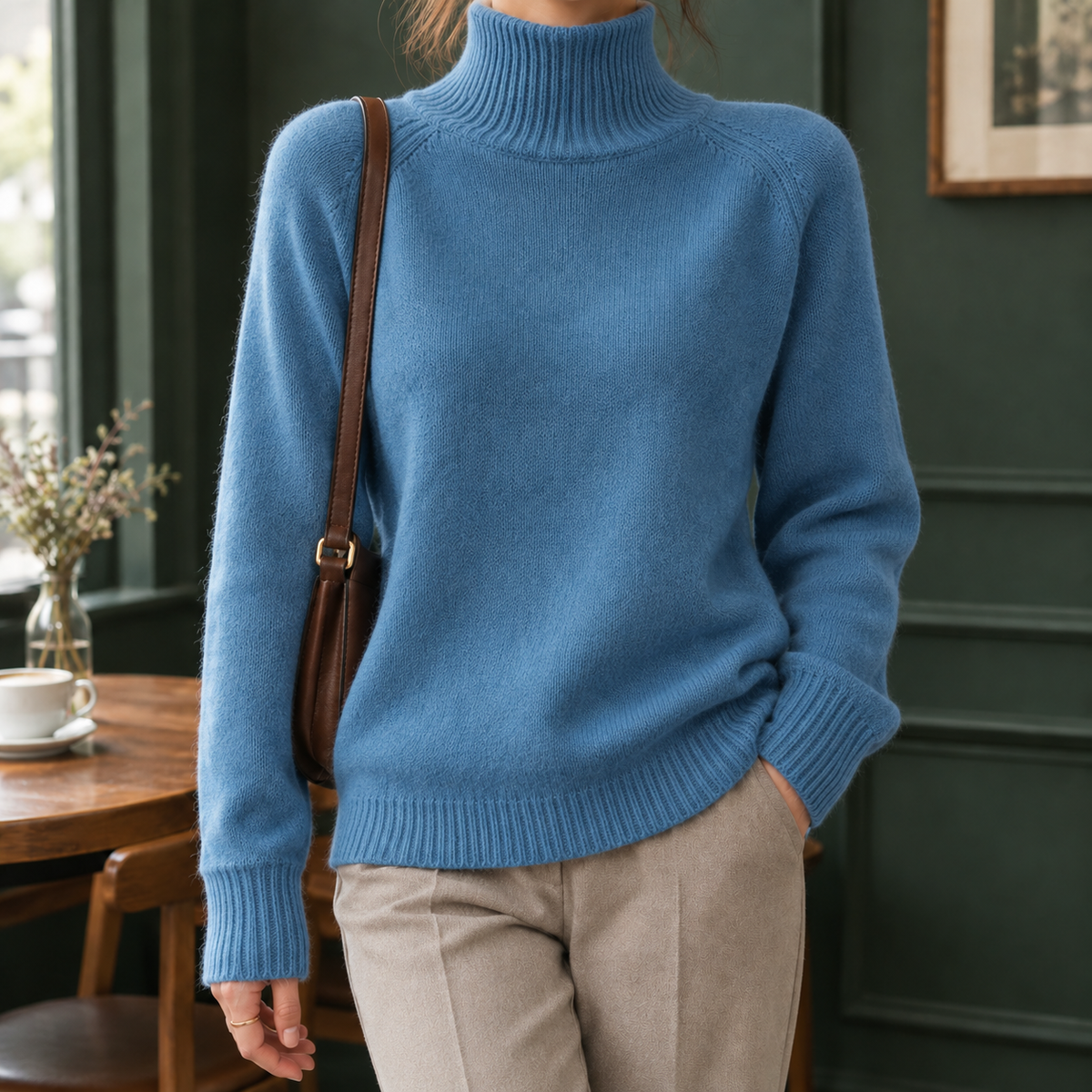 Rosalind-Pearl Ribbed Turtleneck Sweater