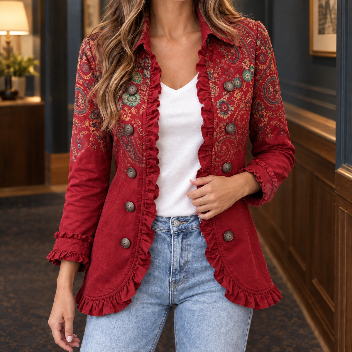 Sharon-Sage Ruffle Jacket