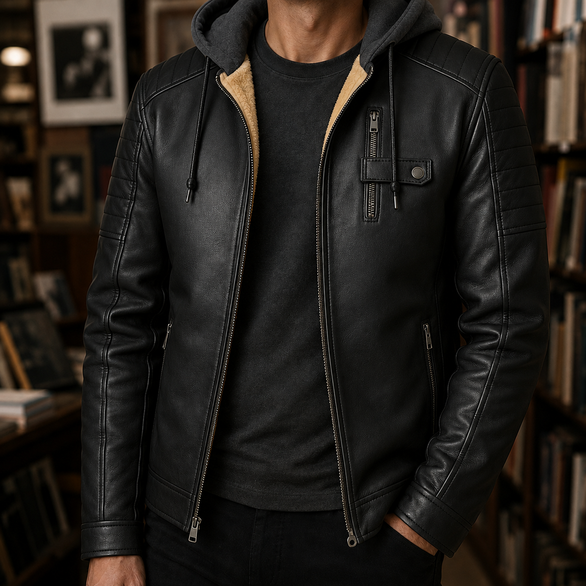 Harris-York Hooded Faux Leather Jacket