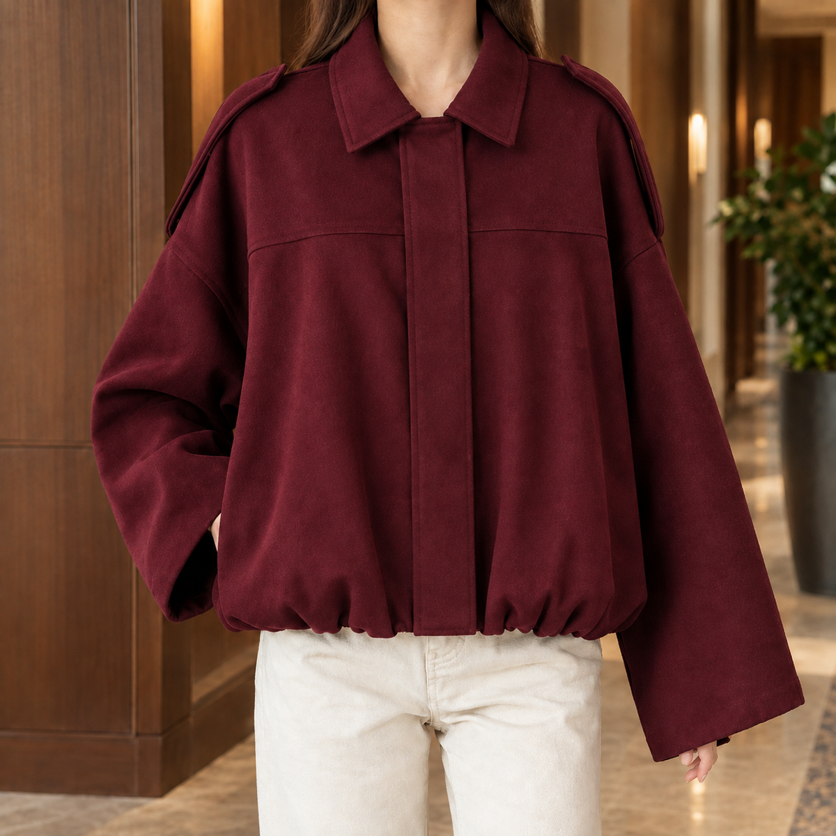 Chantal-Pearl Faux Suede Blouson Jacket