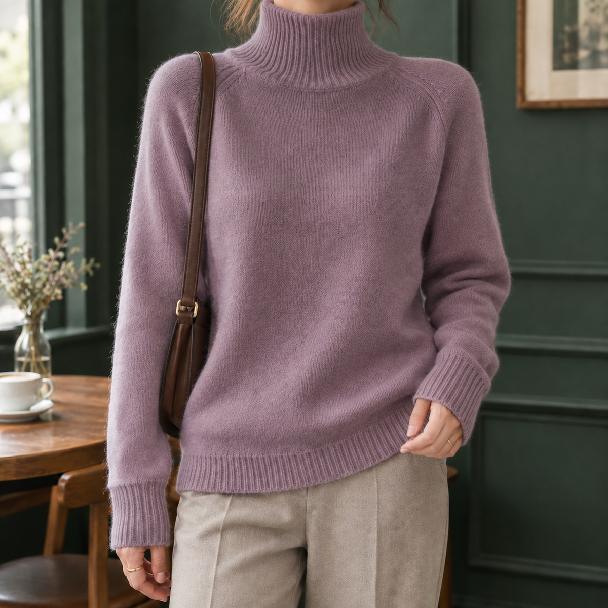 Rosalind-Pearl Ribbed Turtleneck Sweater