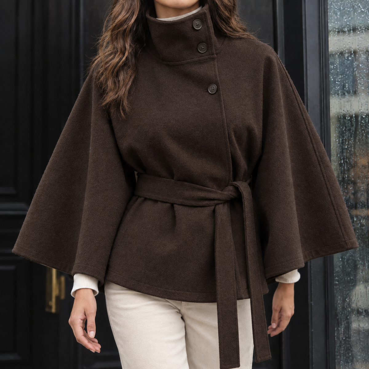 Teresa-Sage Belted Cape Jacket