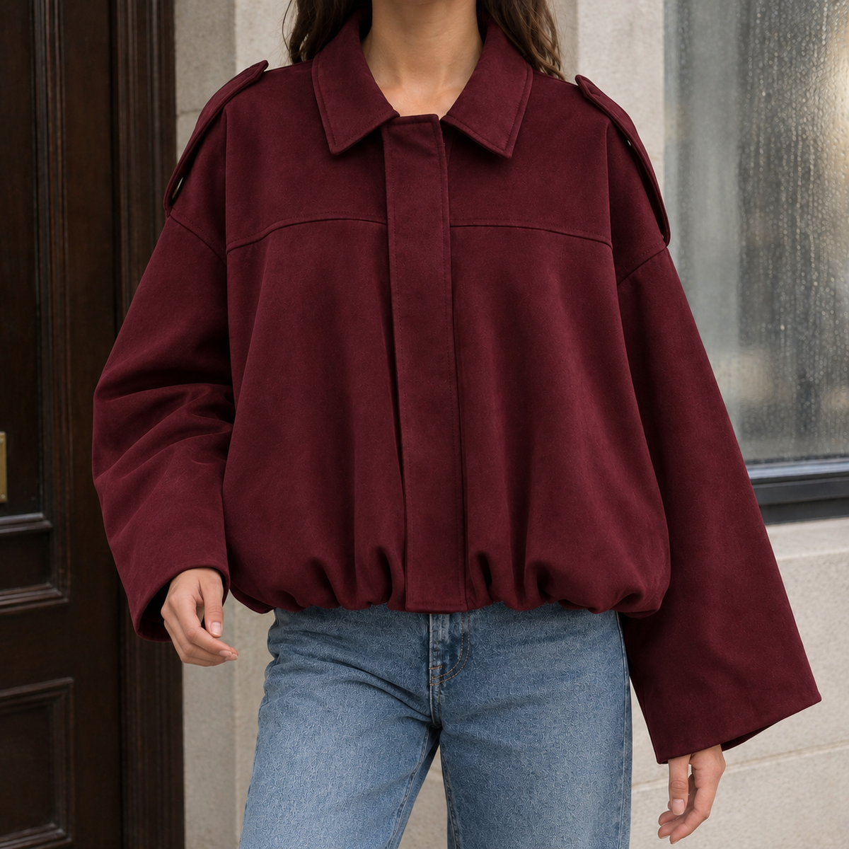 Elise-June Faux Suede Bomber Jacket