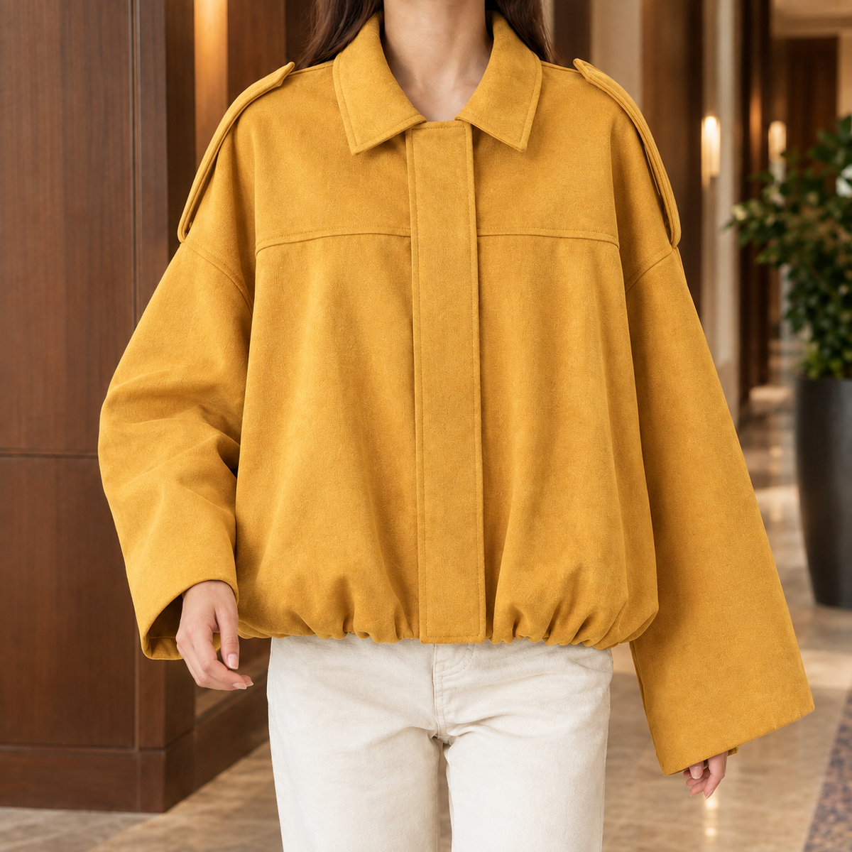 Chantal-Pearl Faux Suede Blouson Jacket