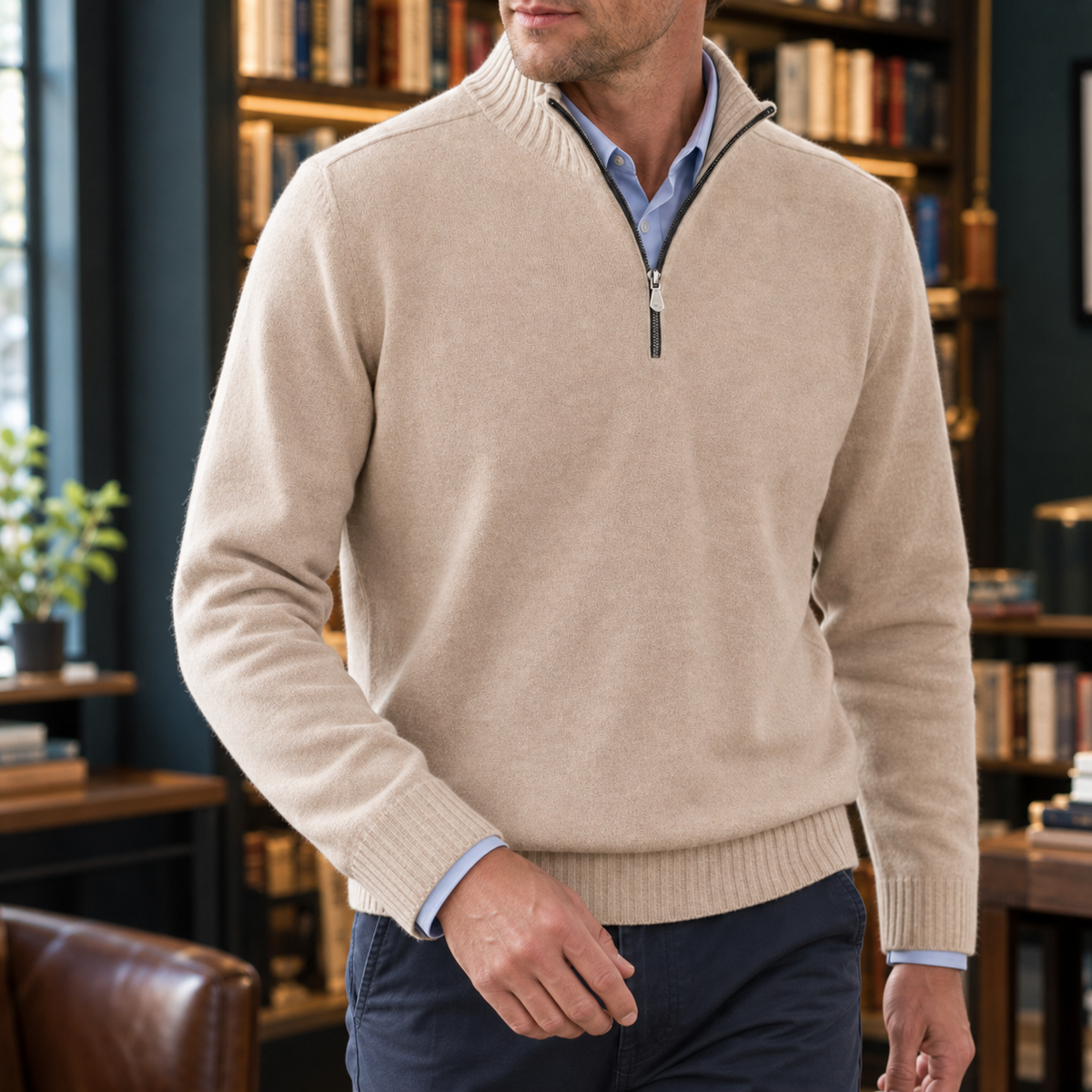 Ezra-Stone Quarter Zip Sweater