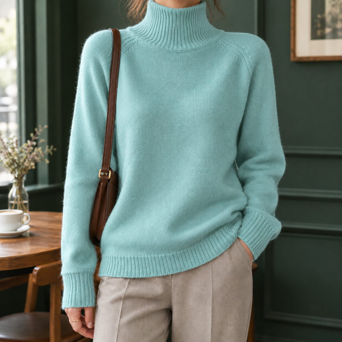 Rosalind-Pearl Ribbed Turtleneck Sweater