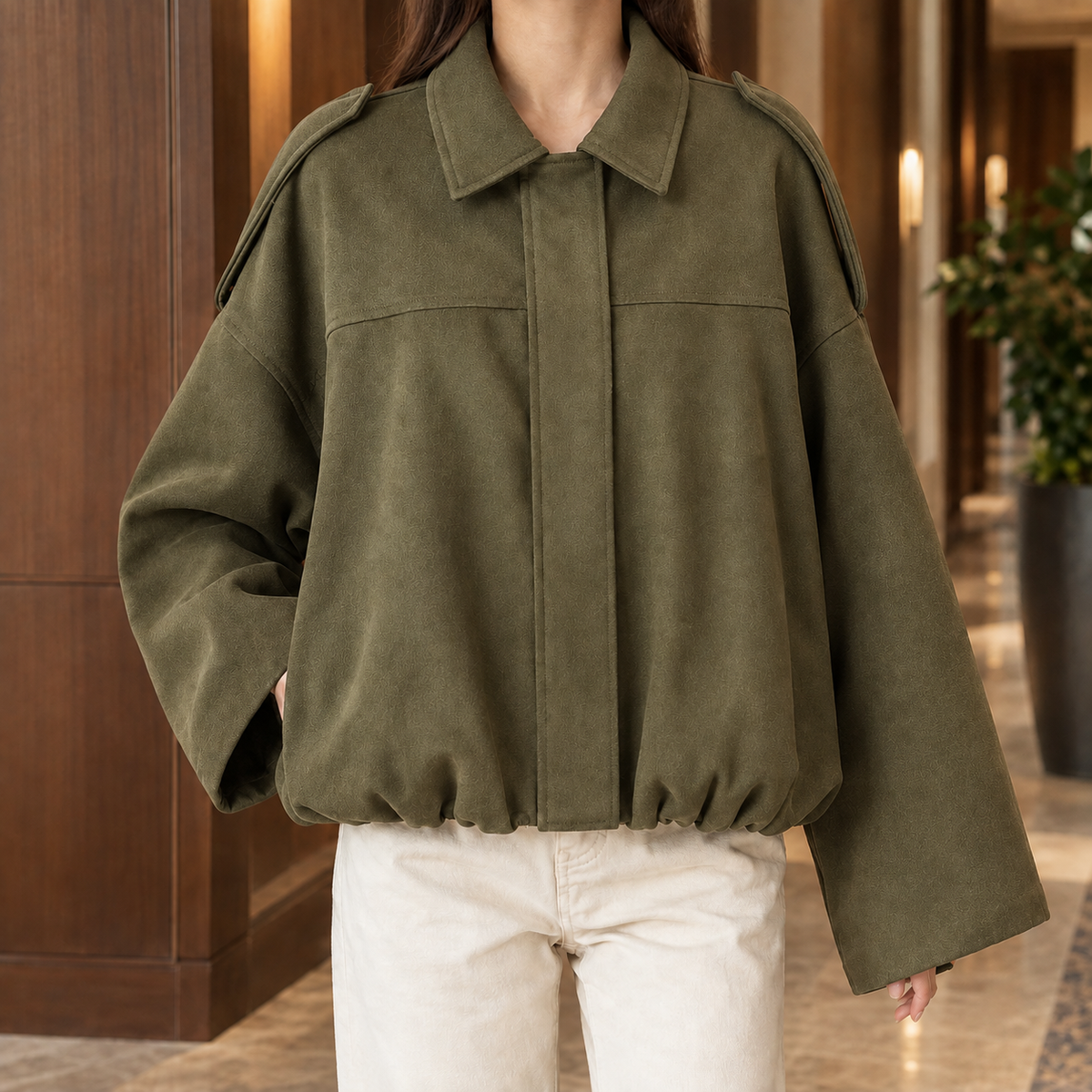 Chantal-Pearl Faux Suede Blouson Jacket