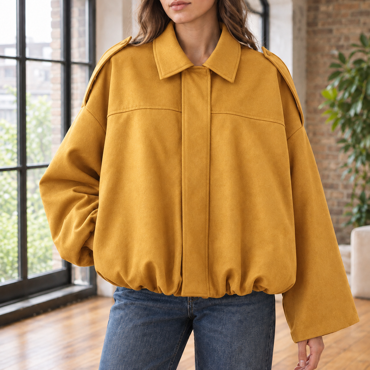 Chantal-Pearl Faux Suede Pilot Jacket