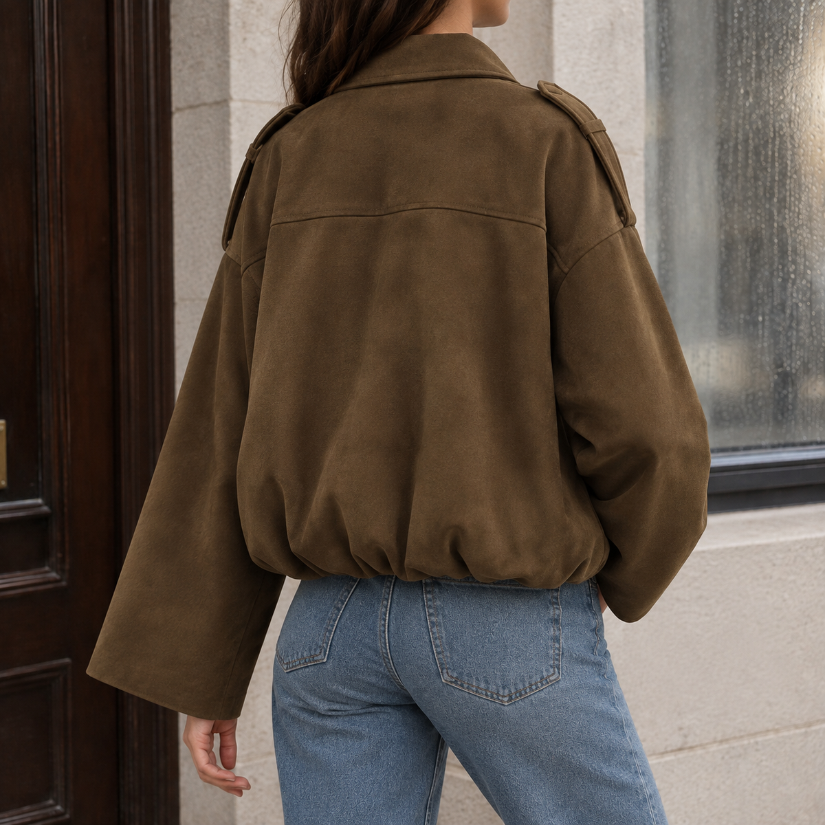 Elise-June Faux Suede Bomber Jacket
