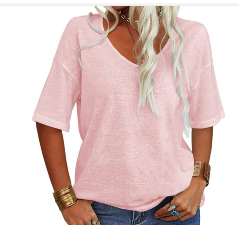 Women's casual summer wide U-neck T-shirt – lightweight, breathable, comfortable