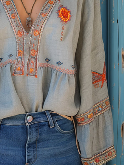 Sienna Women's Bohemian Blouse – Authentic Embroidery and Breathable Summer Cut