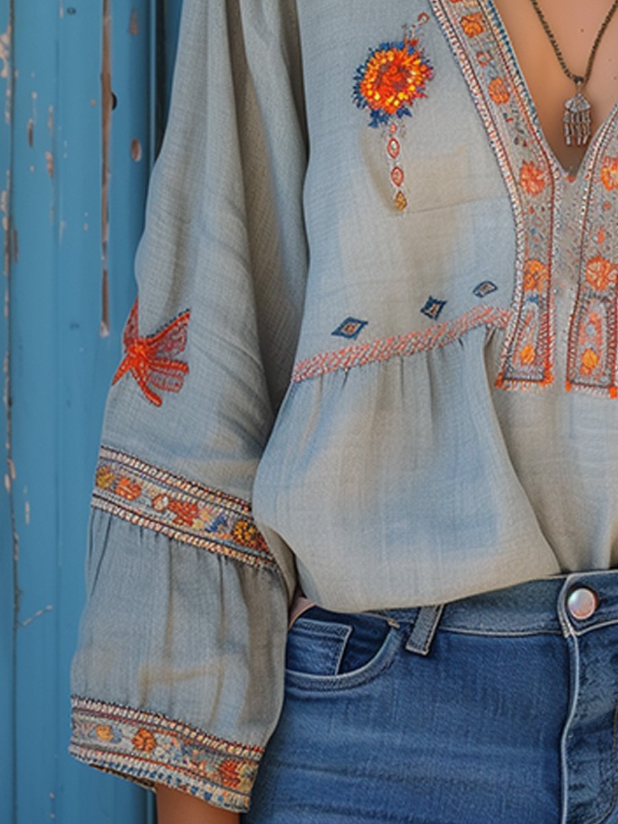 Sienna Women's Bohemian Blouse – Authentic Embroidery and Breathable Summer Cut