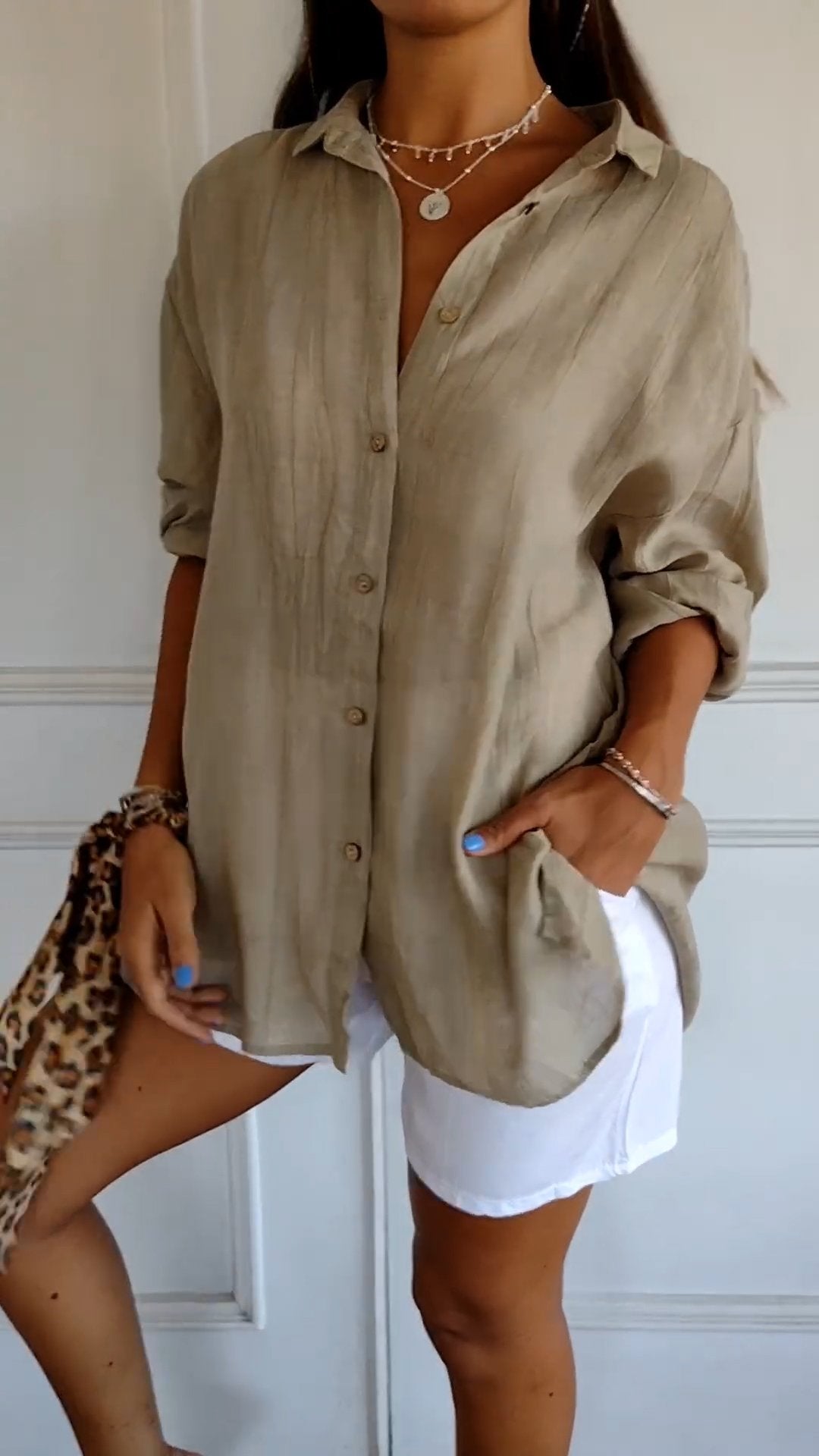 Azure | Women's Casual Button-Down Shirt Oversized Long Sleeve
