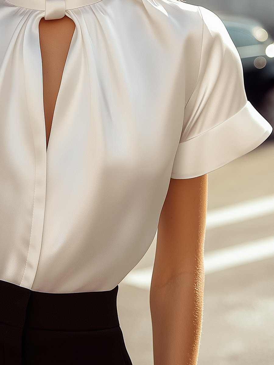 Elegant Satin Blouse with Chic Knotted Collar
