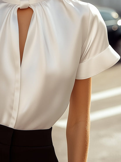 Elegant Satin Blouse with Chic Knotted Collar