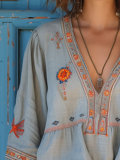 Sienna Women's Bohemian Blouse – Authentic Embroidery and Breathable Summer Cut