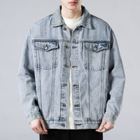 Men's Vintage-Wash Denim Trucker Jacket, Boxy Chest-Pocket Coat