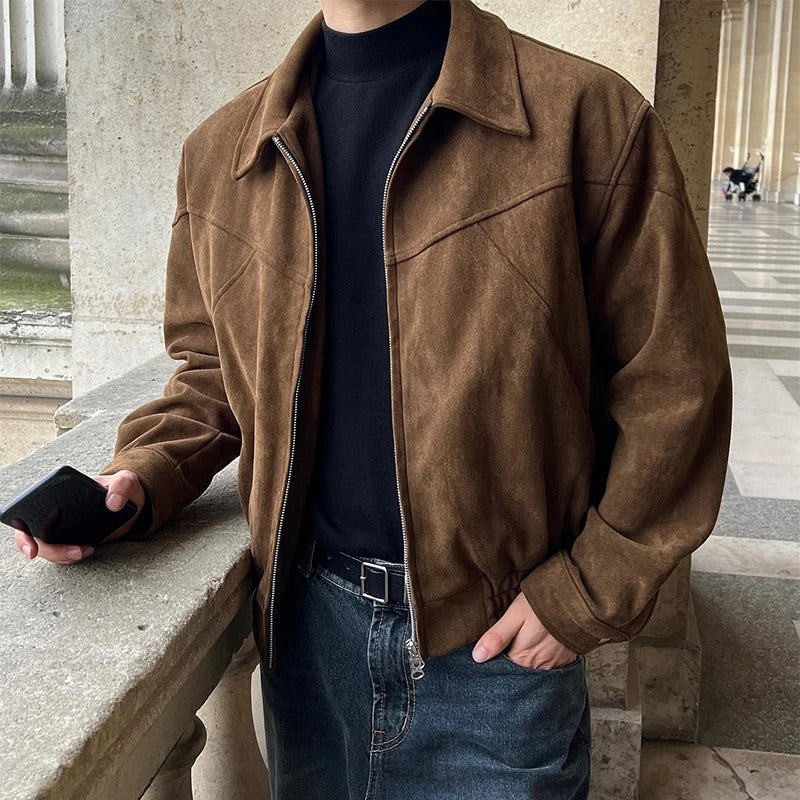 Men's Faux-Suede Point-Collar Jacket, Zip-Front Relaxed Shell