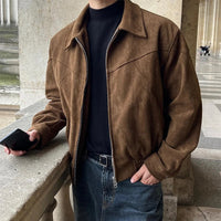 Men's Faux-Suede Point-Collar Jacket, Zip-Front Relaxed Shell