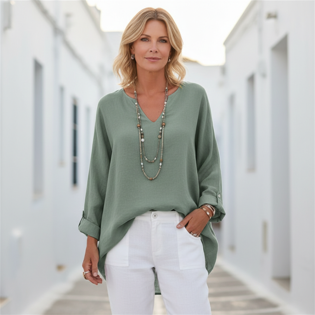 Camila | Women's Linen Shirt with Buttons and Long Cut