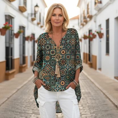 Camila | Women's Linen Shirt with Buttons and Long Cut