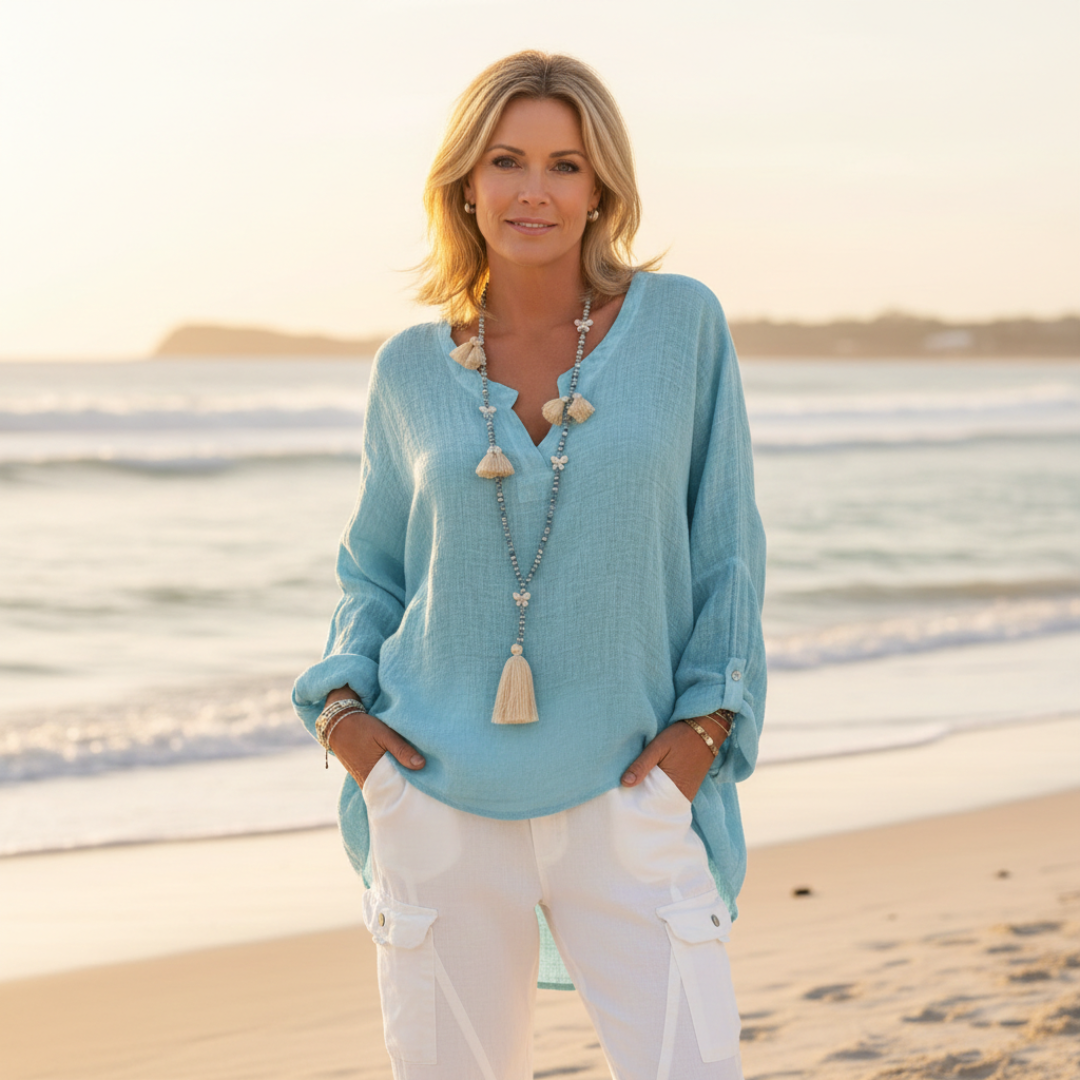 Camila | Women's Linen Shirt with Buttons and Long Cut