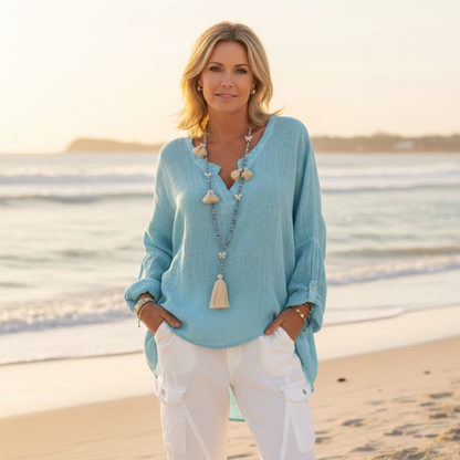 Camila | Women's Linen Shirt with Buttons and Long Cut