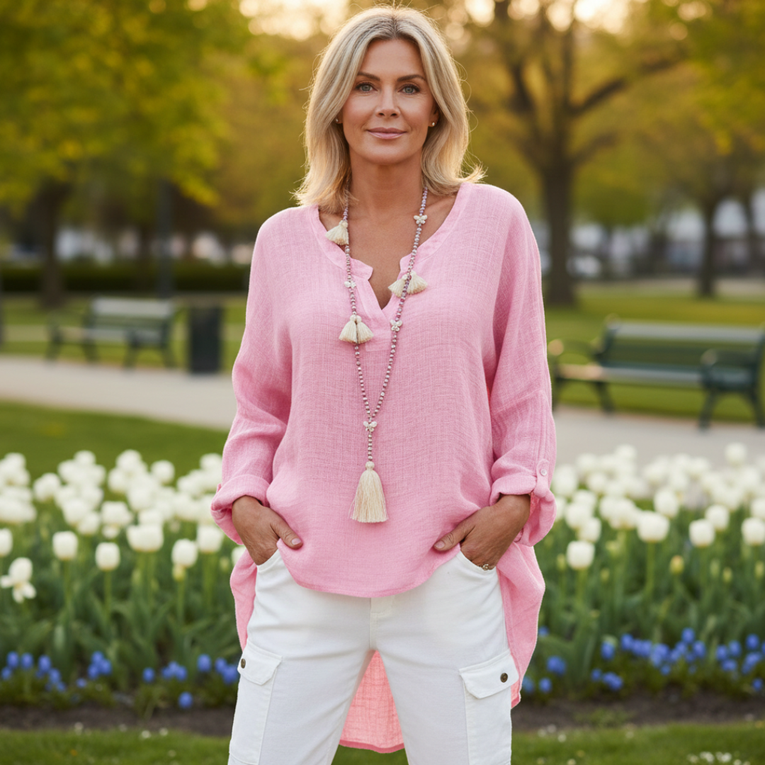 Camila | Women's Linen Shirt with Buttons and Long Cut