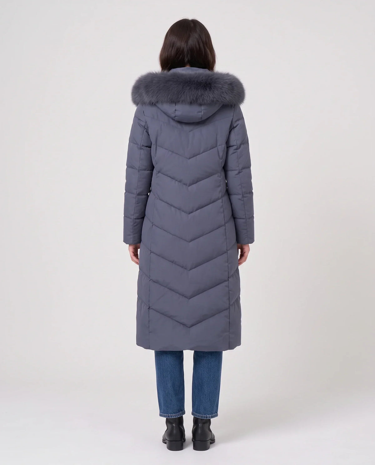 Long Fitted Puffer Parka with Faux Fur Hood
