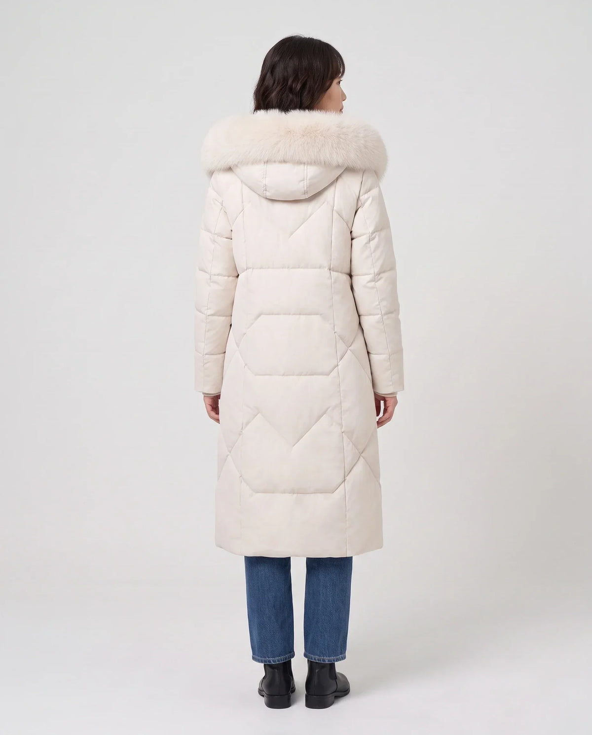 Long Fitted Puffer Parka with Faux Fur Hood