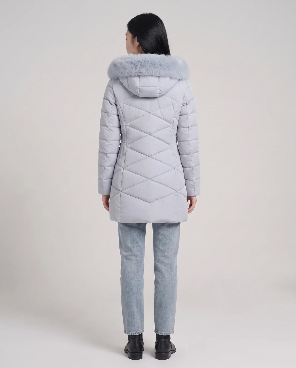 Fitted Mid-Length Parka with Faux Fur Hood