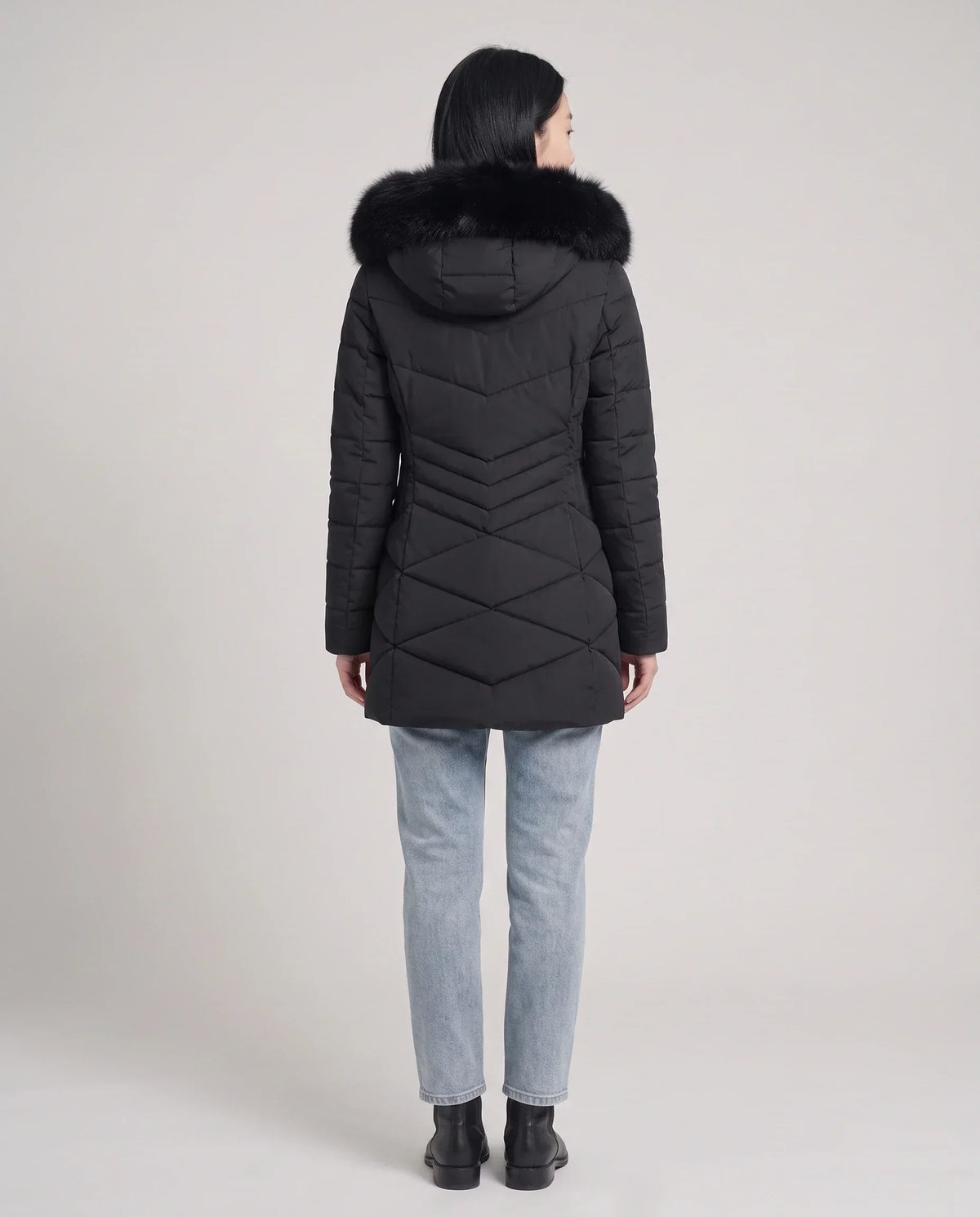 Fitted Mid-Length Parka with Faux Fur Hood