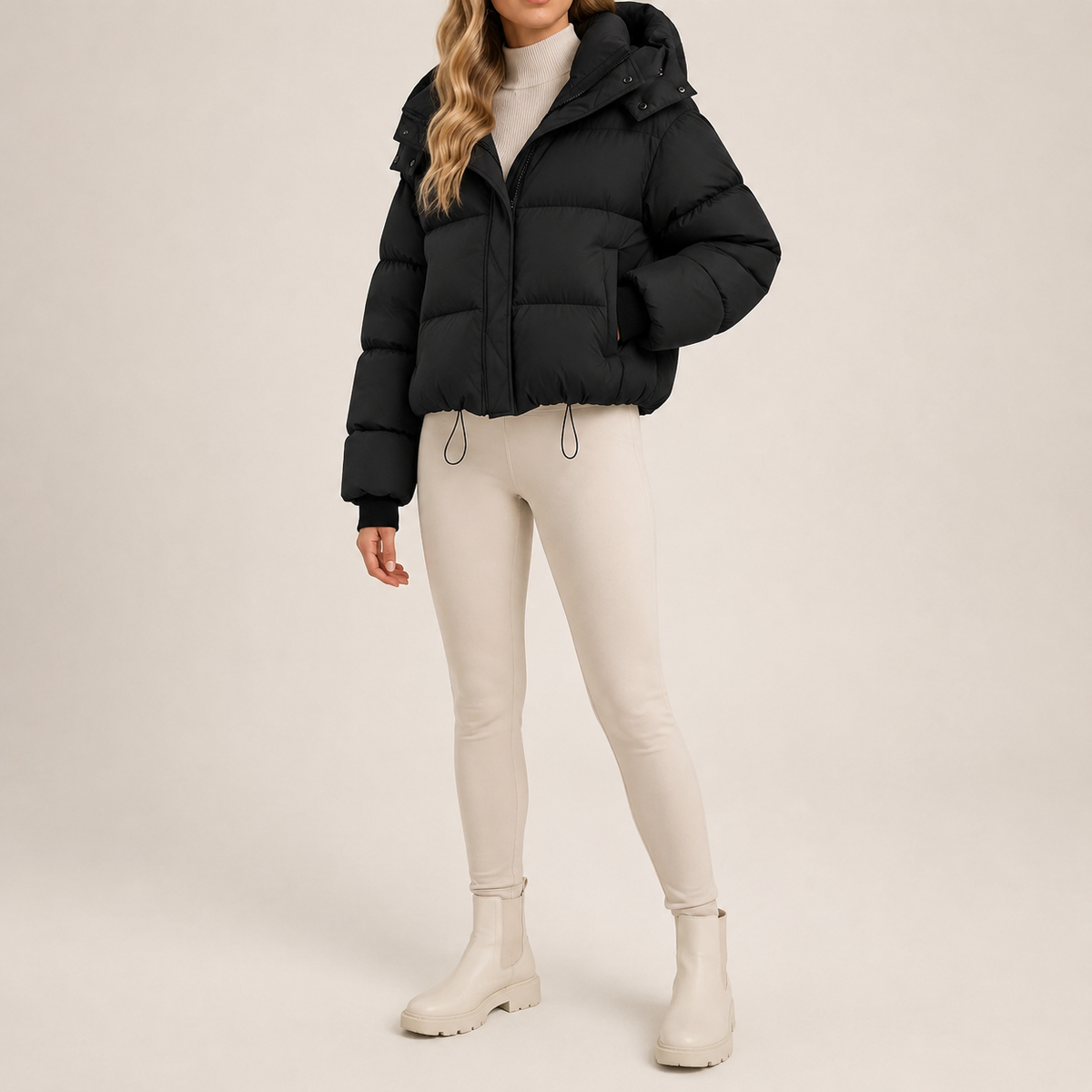 Puffer Jacket Polyester Oversized with Protective Hood and Padding