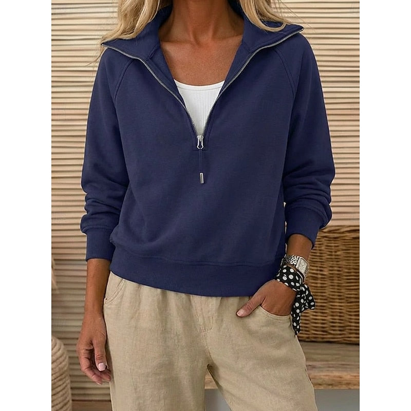 Wilhelmina-June Lapel Collar Half-Zip Sweatshirt