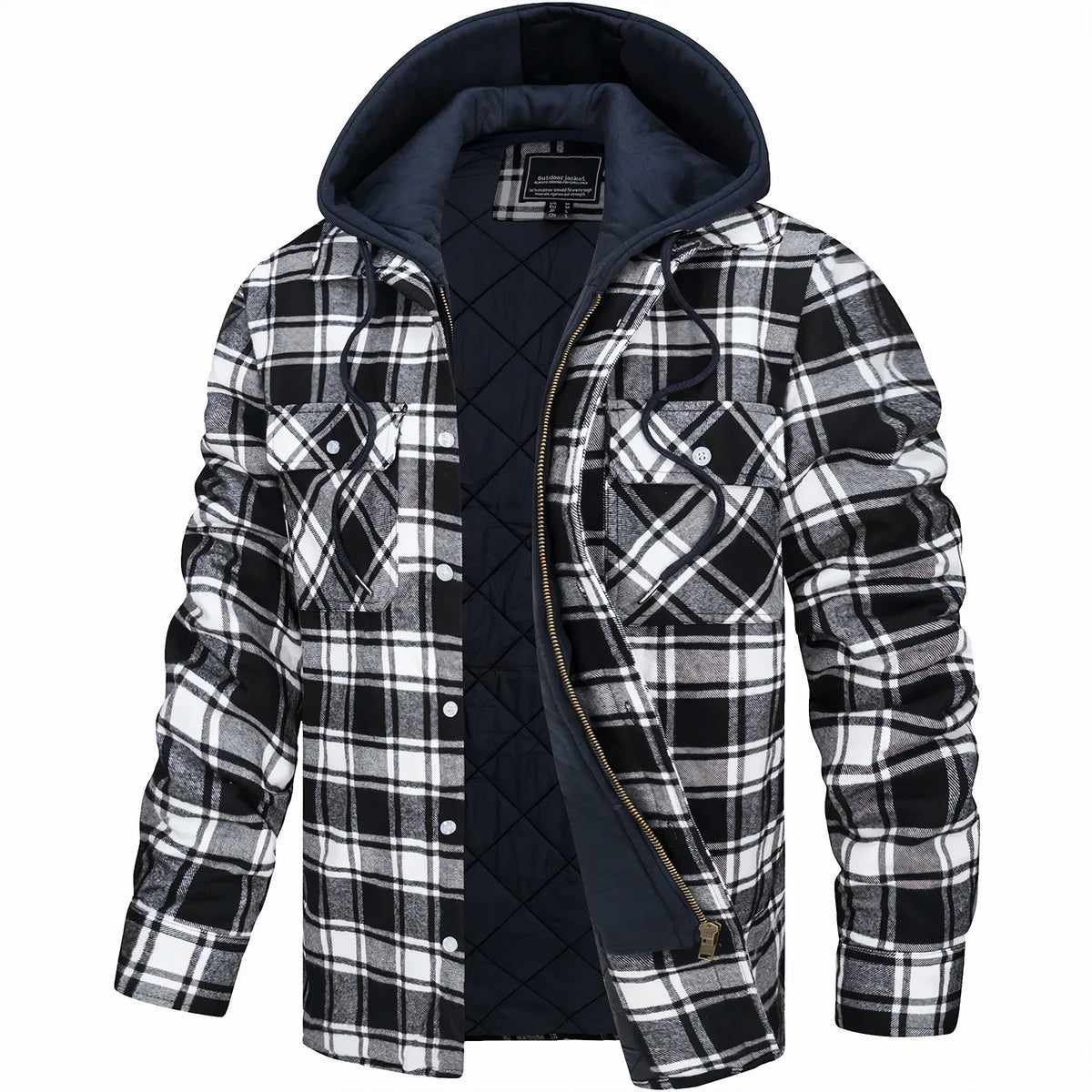 Men's Tartan Flannel Hooded Shirt Jacket, Quilted-Lined Utility Coat