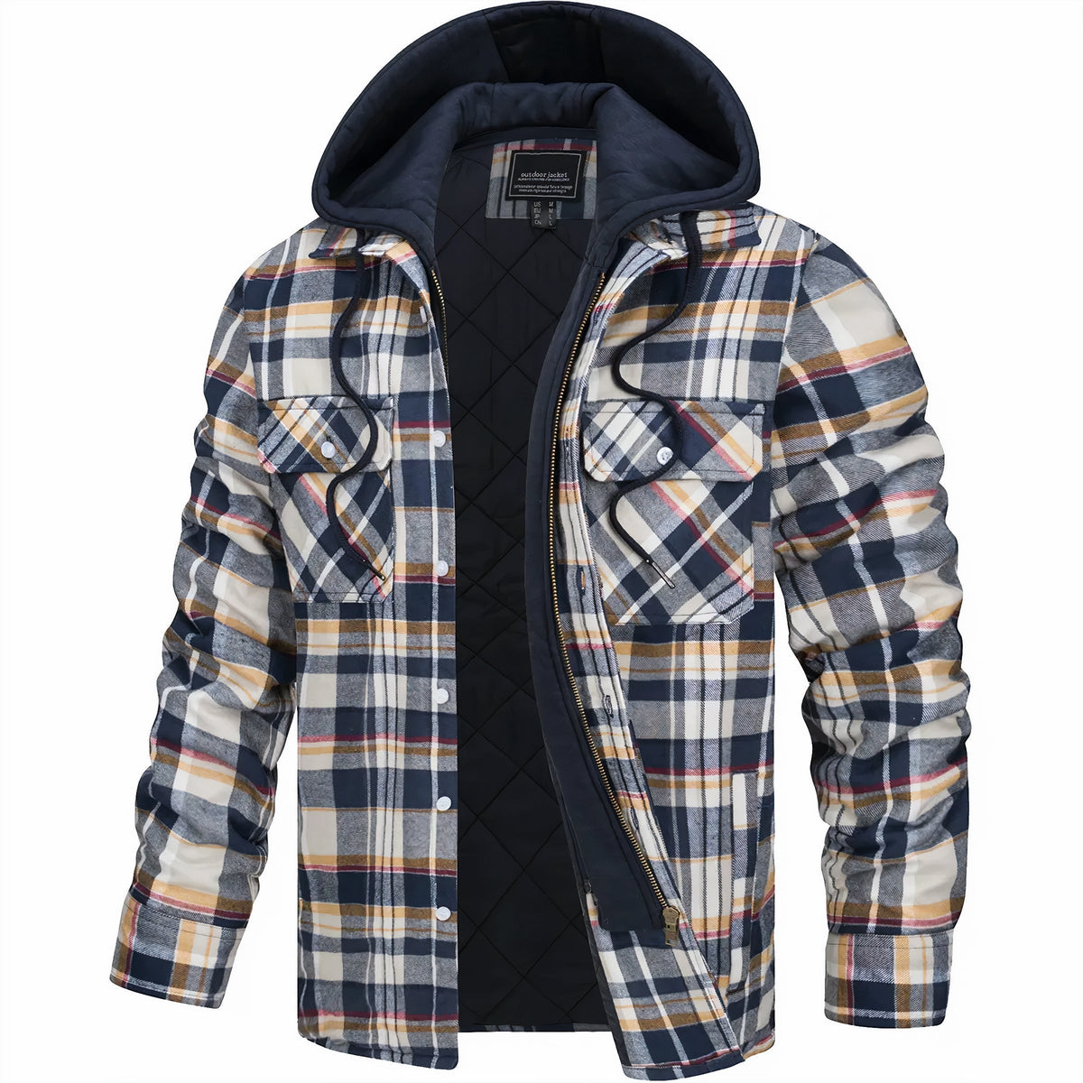 Men's Plaid Flannel Shirt Jacket, Quilt-Lined with Hood