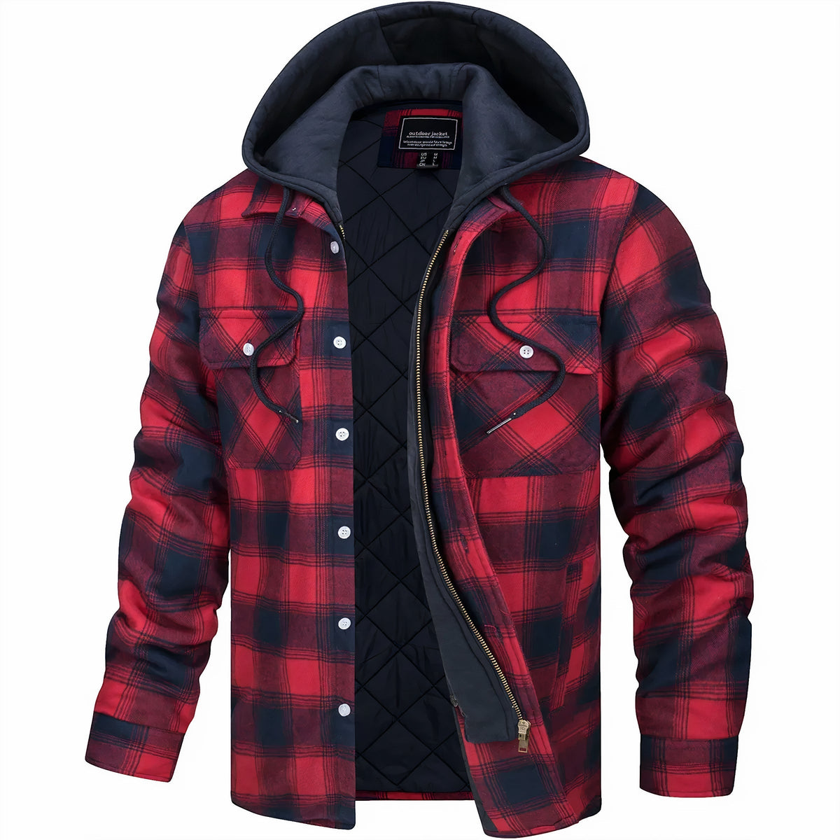 Men's Tartan Flannel Hooded Shirt Jacket, Quilted-Lined Utility Coat