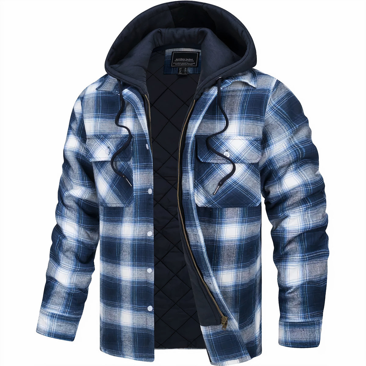 Men's Plaid Flannel Shirt Jacket, Quilt-Lined with Hood