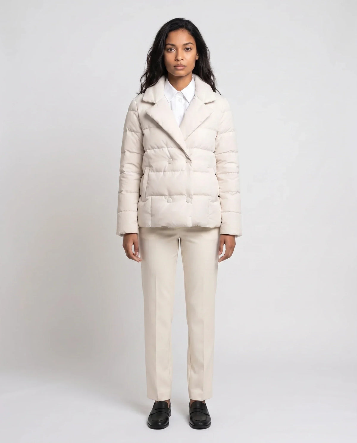 Short Quilted Jacket with Tailored Collar