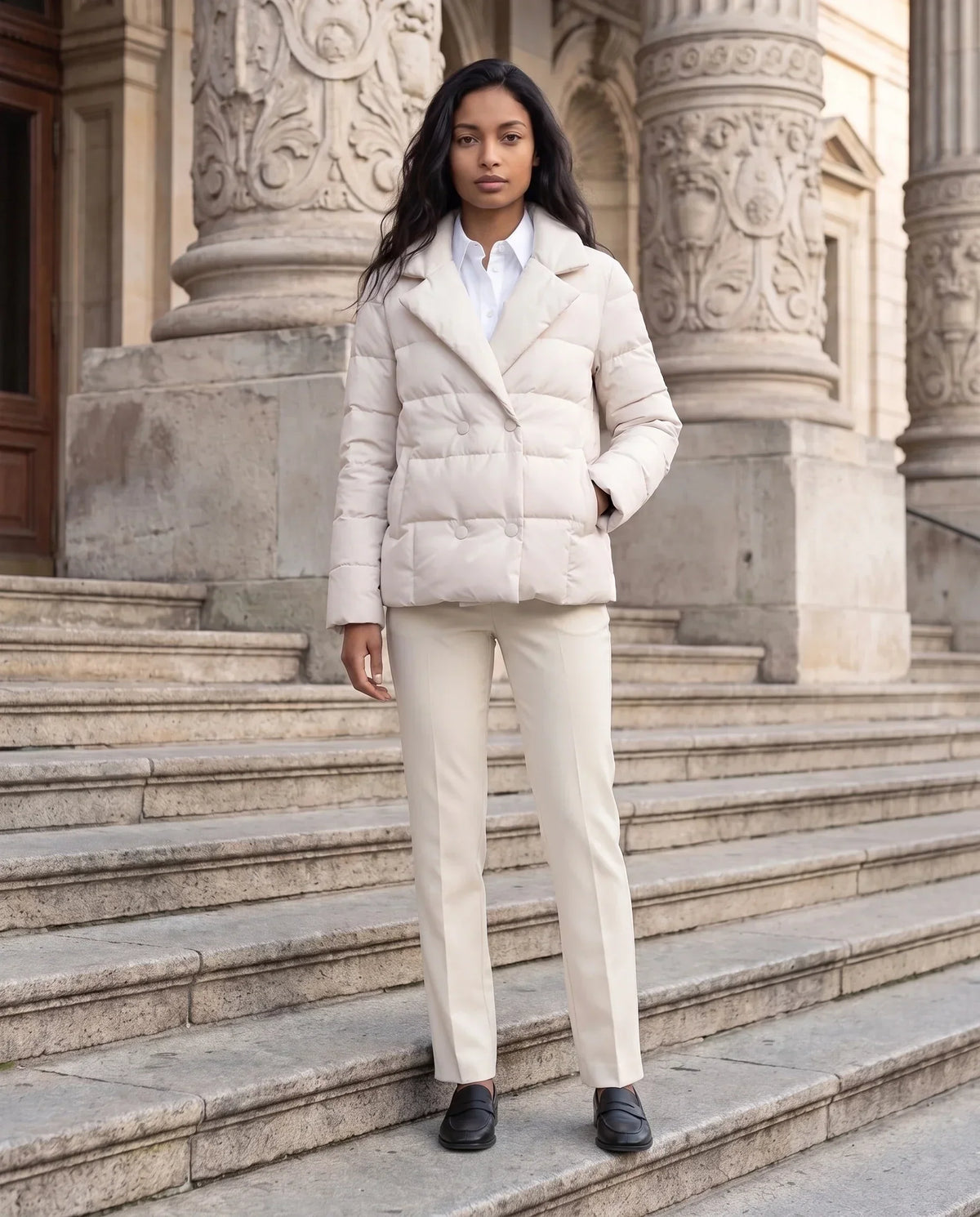 Short Quilted Jacket with Tailored Collar